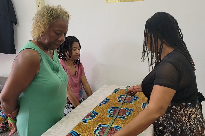 African custom clothing making experience with fabric tour - Learning basic stitching without pressure